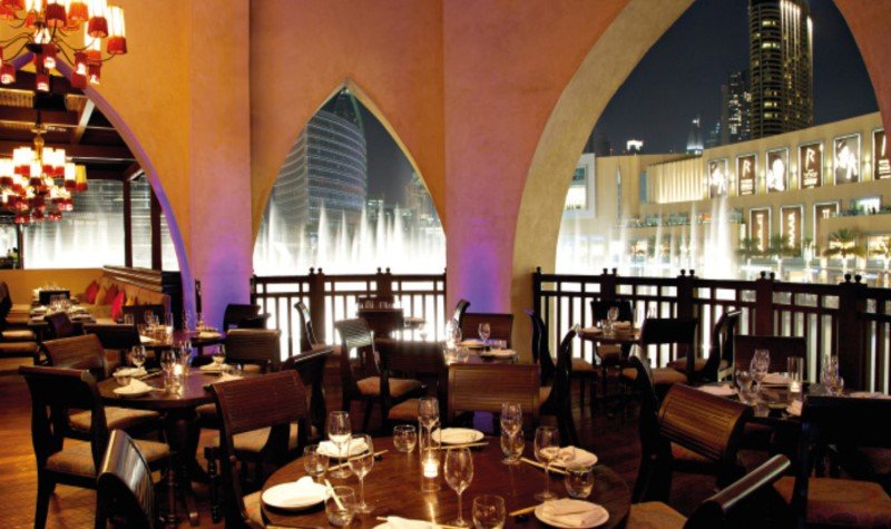 Karma Kafe Dubai Mall restaurant with fountain view